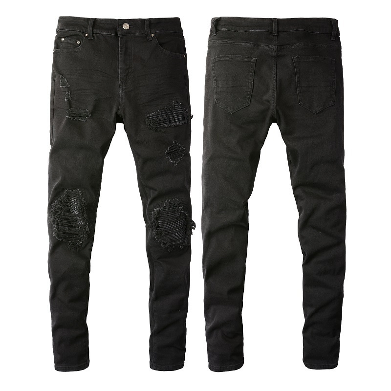 Tendência de Moda Atacado Calças Jeans Rasgadas Masculinas Slim Fit em Denim Elástico