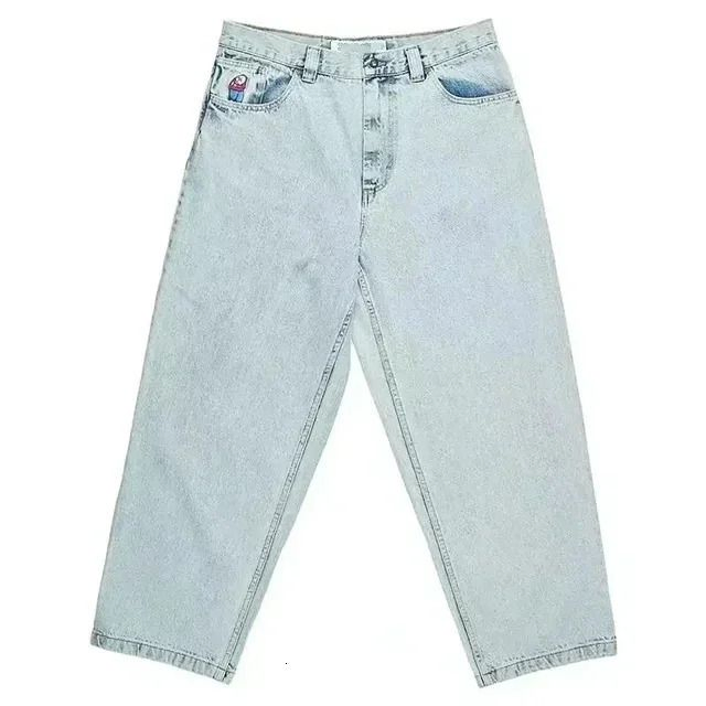 Calças Baggy Polar Big Boy Y2K com Bordado de Cartoon Hip Hop Japonês Harajuku - Calças Baggy Azuis Retrô para Homens e Mulheres com Pernas Largas