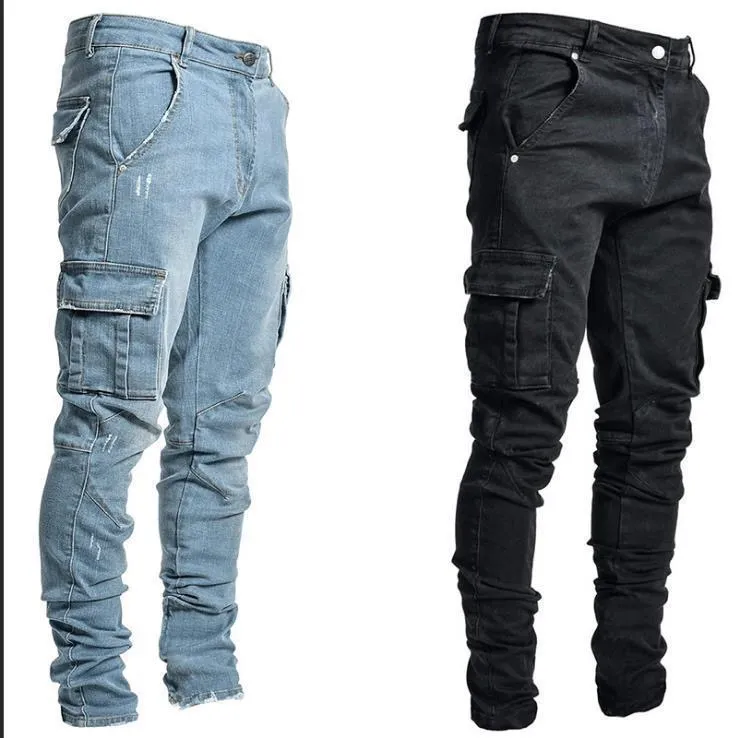 2024 Calças Jeans Estreitas com Zíper e Buraco no Joelho para Homens