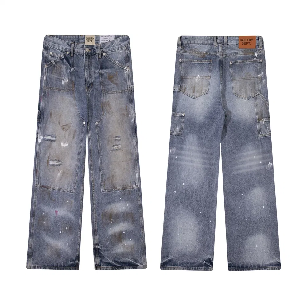 Calças de Denim com Lavagem Vintage Estilo Gallery Dept (Corte Reto em Lote)