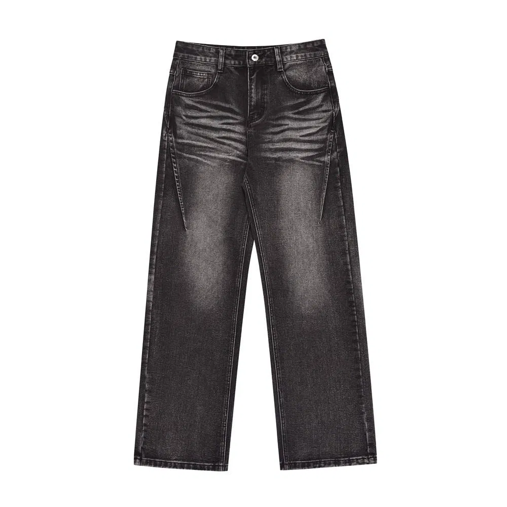 Calças de trabalho de alta qualidade com logo personalizado, lavagem ácida, moda de rua, corte reto e solto, jeans masculinos