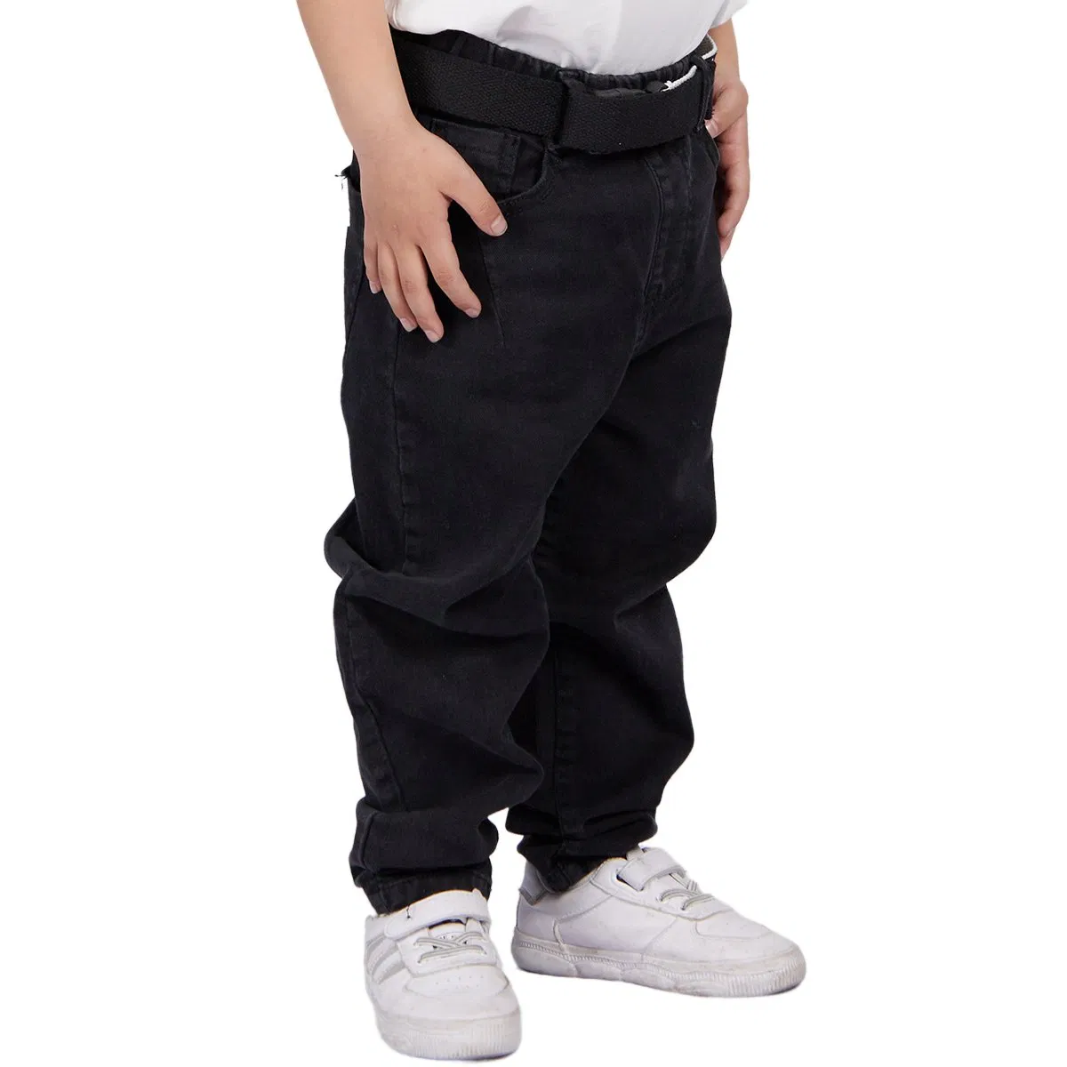 Cintura Personalizada Preta Reta Stretch Conforto Calças Infantis Meninos Jeans