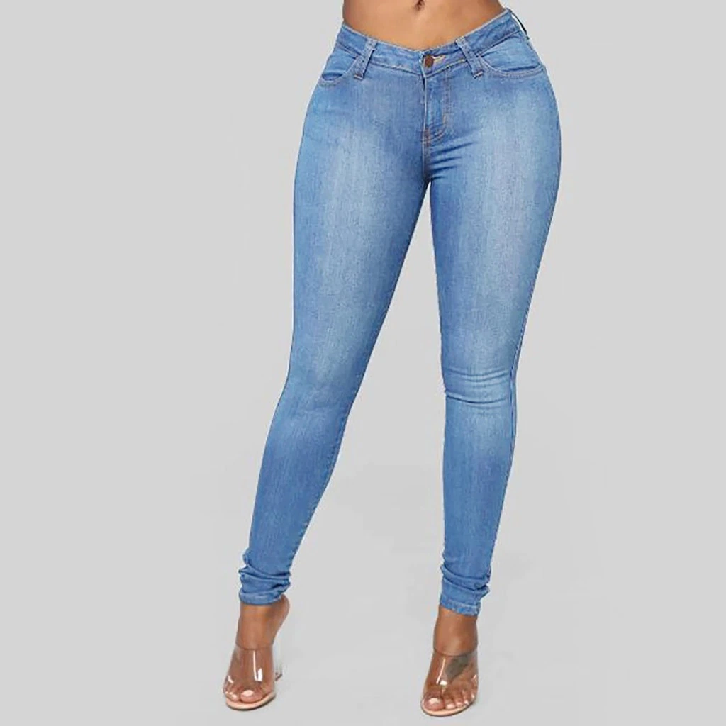Calças femininas de cintura alta skinny de denim personalizadas de alta qualidade
