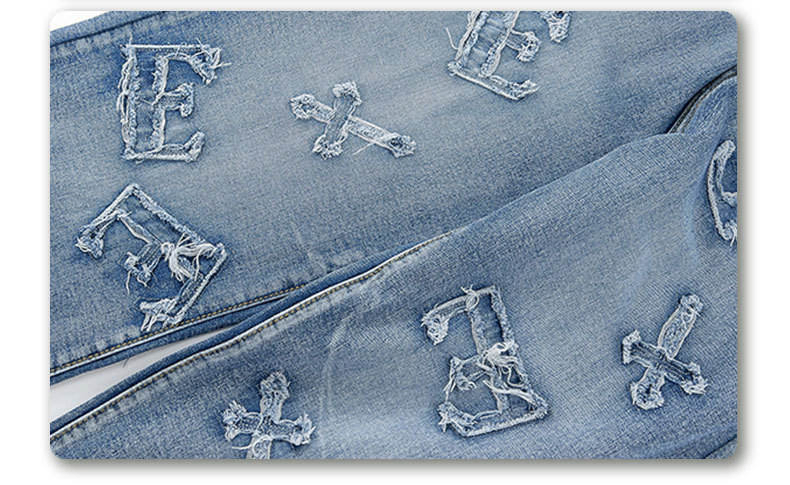 Calças Bordadas Design Niche Jeans Retro Calças Retas Masculinas Mop de Chão