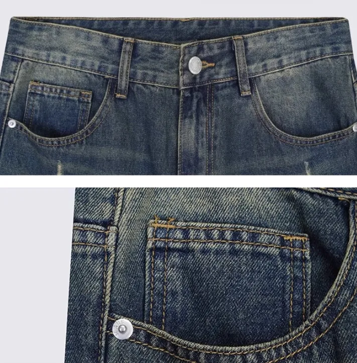 Calças Jeans Masculinas de Alta Qualidade, Perna Larga, Lavadas, Cor Azul, Denim para Homens