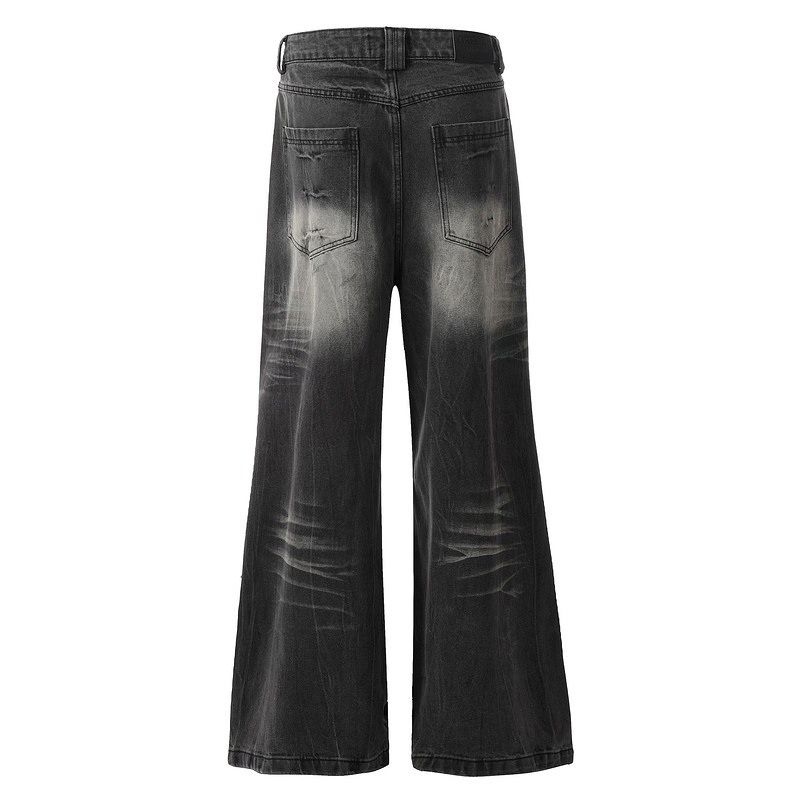 Fabricantes Spray Tingimento Desgastado Novos Calças Jeans Masculinas com Cordão Lavagem Casual Largas