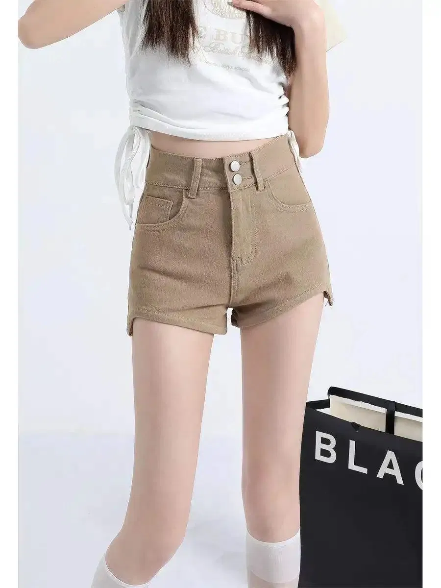 Novos Shorts Femininos de Cintura Alta, Jeans Casuais Elásticos e Personalizados e Fashionáveis