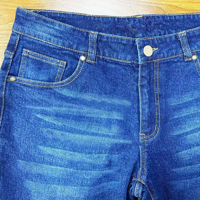Calças Versáteis Personalizadas para Homens Atacado Moda Lazer Stretch Jeans de Denim Azul Casual Lavado