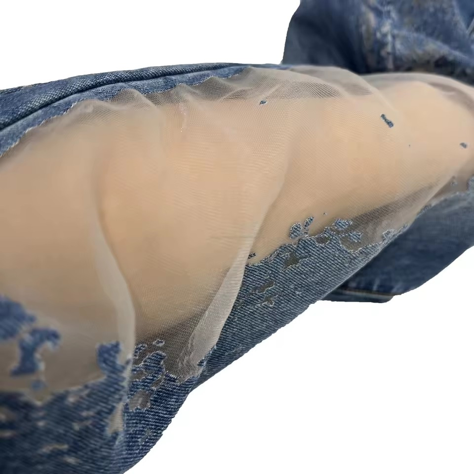 Novo Design de Jeans Femininos com Patches Woven - Estilo Jeans Esgotado e Usado