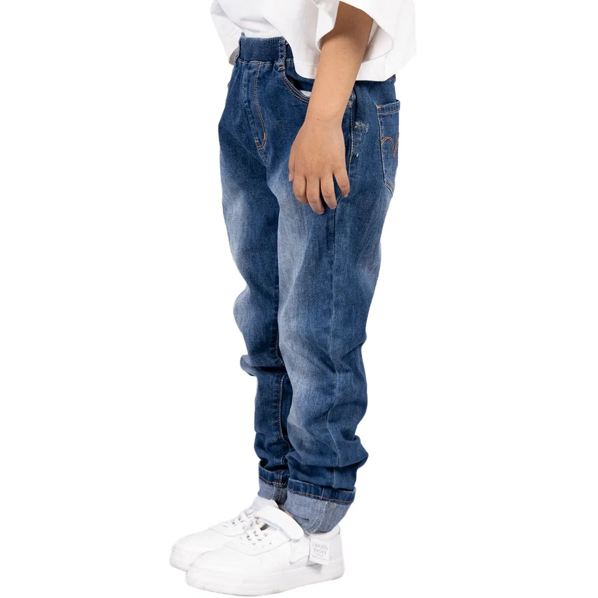 Calças de Denim Azul para Crianças Estilo Simples Lavagem Suave Personalizada