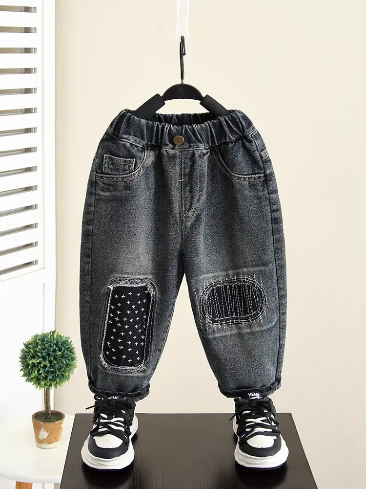 Calças Jeans Casuais Slim-Fit de Algodão Elástico para Crianças, Leves e Ecológicas
