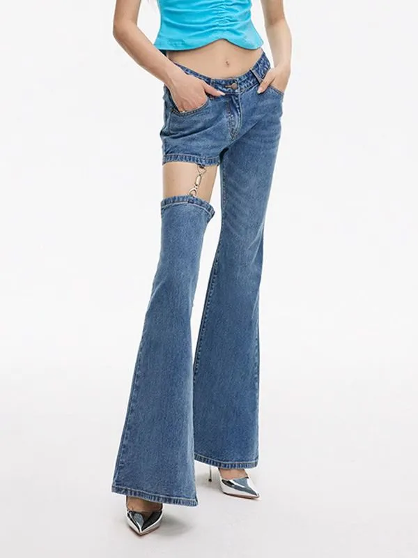 Calça Jeans Flare Feminina com Metal da Ladies Street