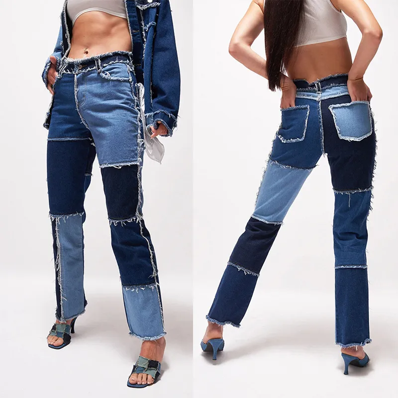 Calças Flare Jeans Skinny para Meninas Calças de Denim Rasgadas Calças Vintage