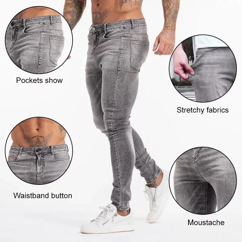 Calças Slim Fit para Homens, Calças Rasgadas para Homens, Jeans Skinny Desgastados, Jeans Stretch