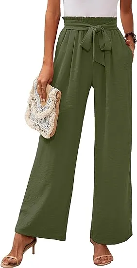 Calças de Algodão Soltas de Cintura Alta para Mulheres, Perna Larga, Estilo Fashionável
