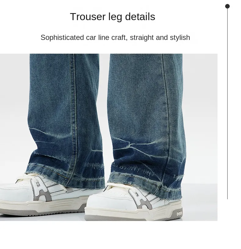 Calças largas de cintura alta estilo americano, jeans retro levemente flare para homens, calças de denim em branco para casais