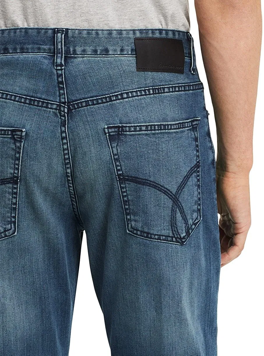 Calças jeans casuais retas de ajuste relaxado para homens