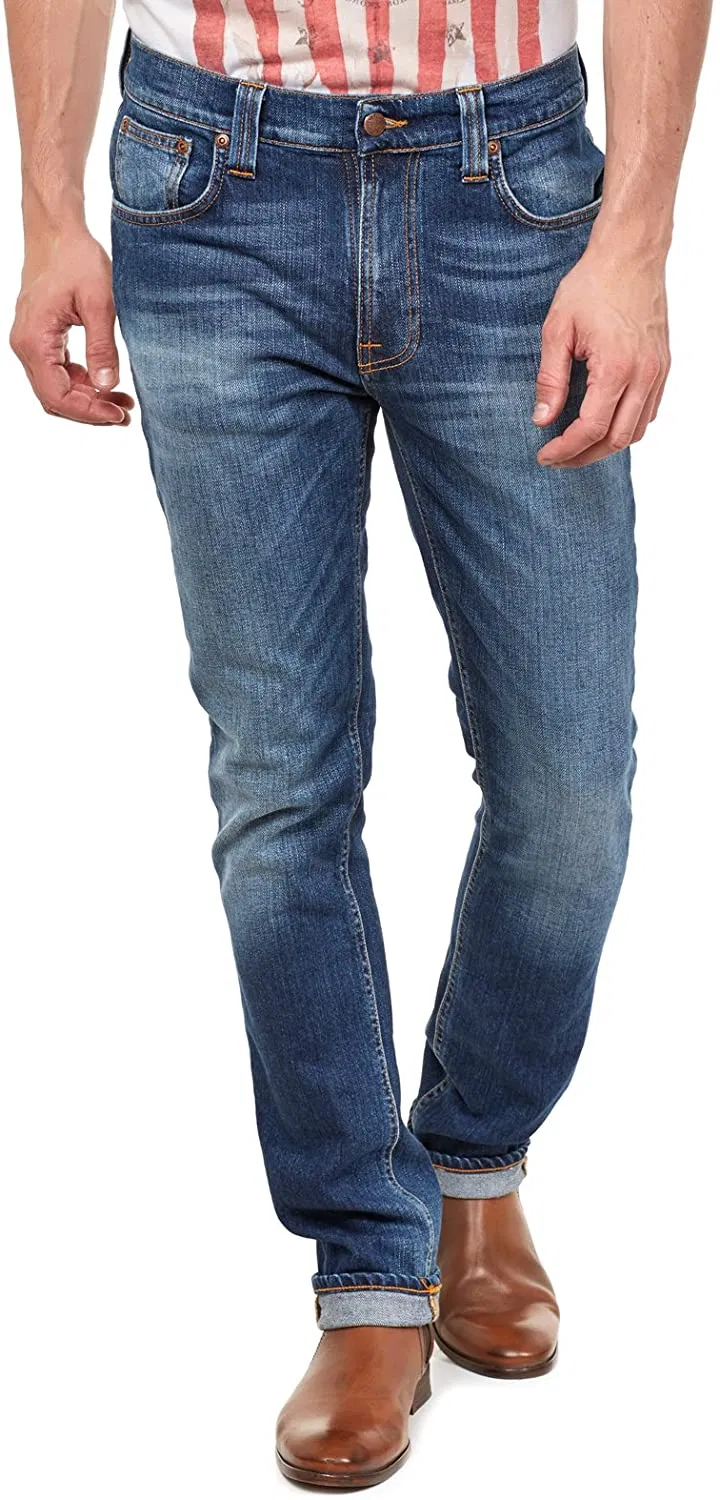 Calças Jeans Retas de Algodão para Homens Sem Rasgos Jeans de Denim Vintage