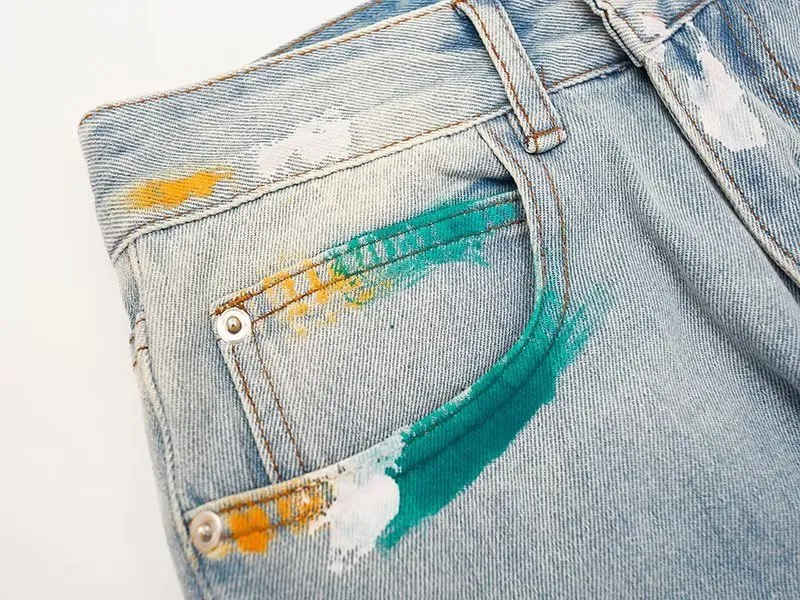 Calças de Tecido Splash-Ink de Hip Hop Retro Americana para Homens, Soltas, Retas e Micro Flare