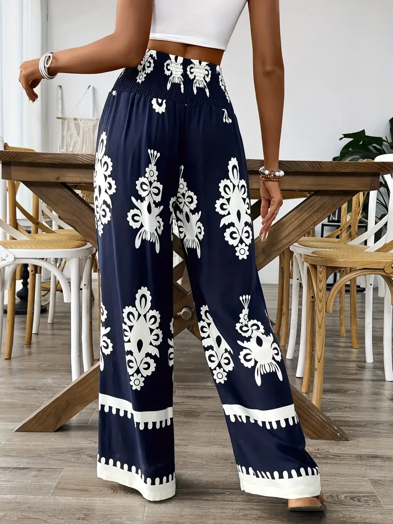 Roupas esportivas casuais femininas com padrão de renda, calças de cintura alta e perna larga