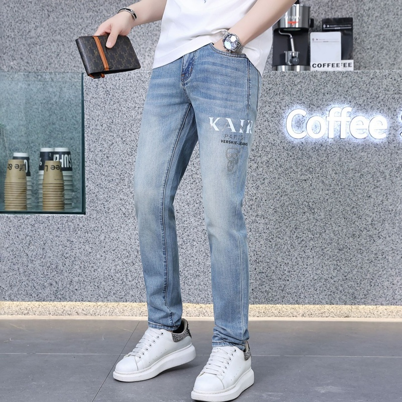 Calças Jeans Casuais Slim Fit para Homens de Cintura Alta Respirável Clássicas Estilo Hip Hop Cinza Carvão Letra Outono Verão Primavera