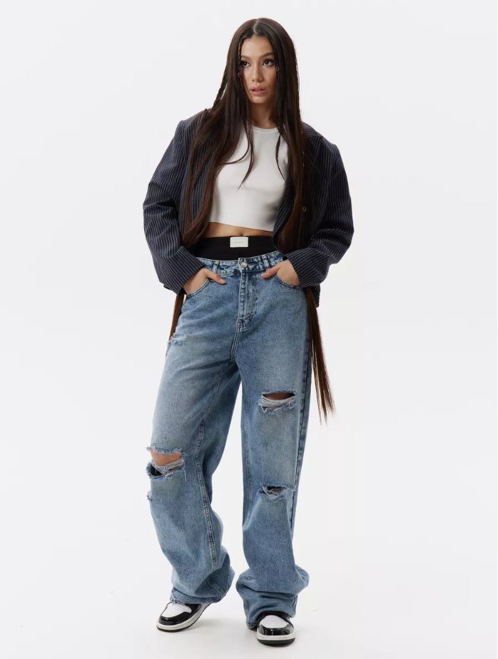 Jeans femininos novos de qualidade, de cintura baixa e sem elasticidade, jeans claros ajustados