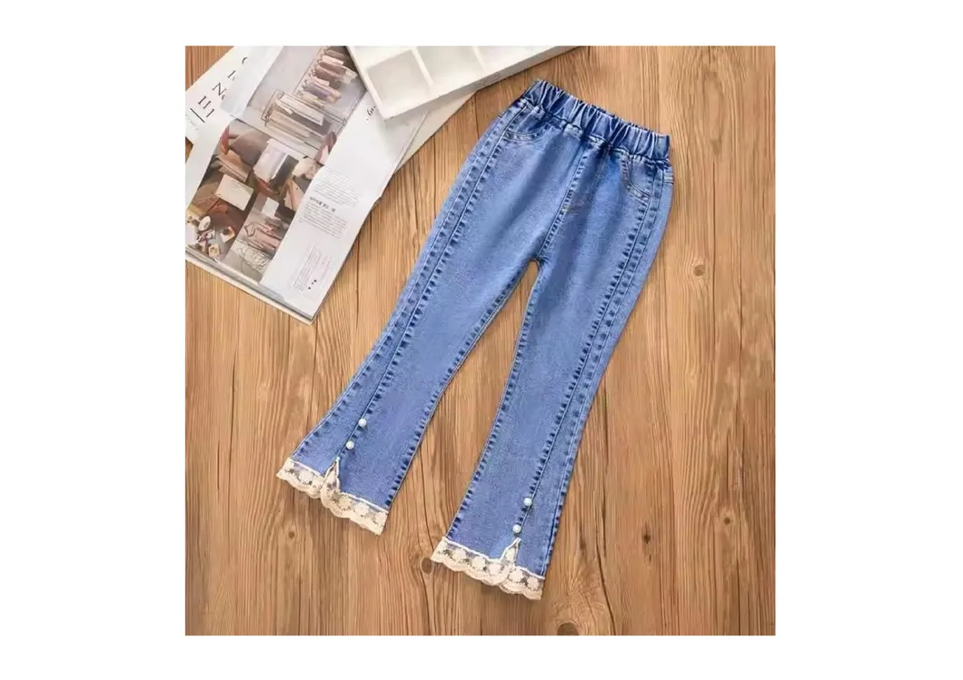 Calças de Jeans Casuais de Alta Qualidade para Meninas - Calças de Denim com Renda Largadas para Crianças
