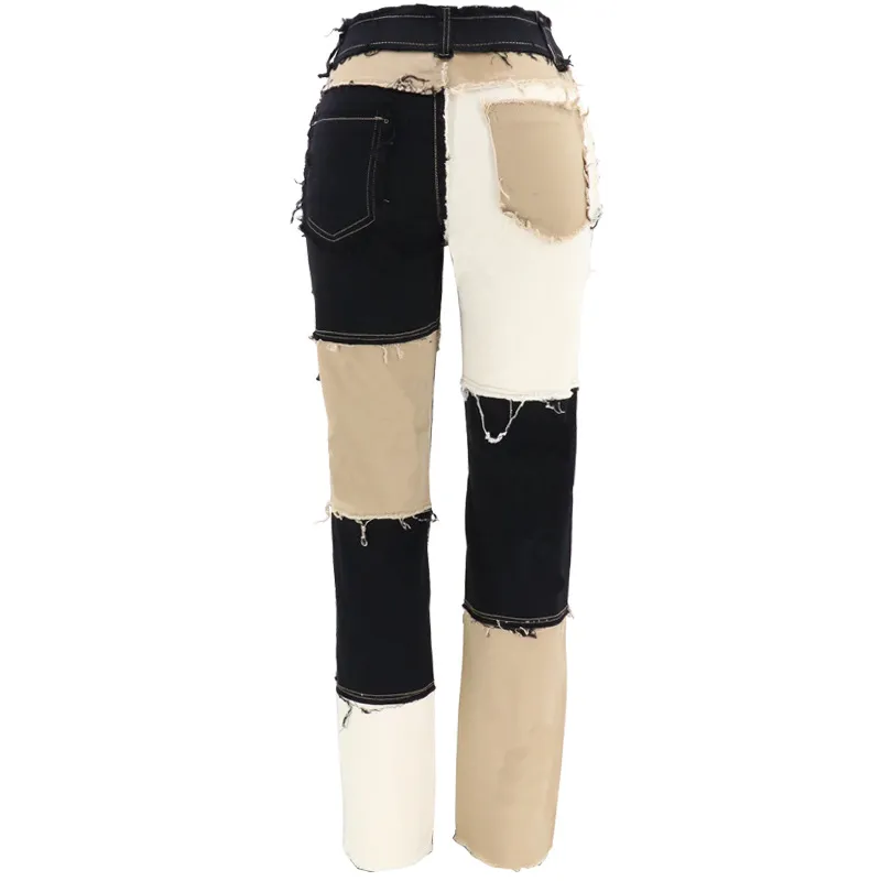Calças Flare Jeans Skinny para Meninas Calças de Denim Rasgadas Calças Vintage