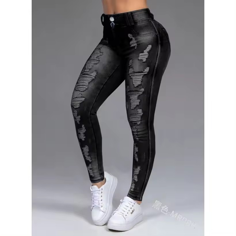 Jeans lápis justos sexy casuais plus size femininos elásticos e respiráveis por atacado