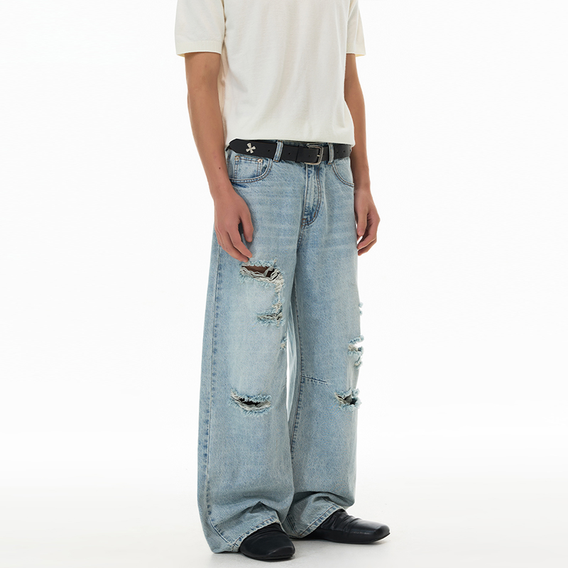Jeans retos rasgados vintage azul claro estilo verão