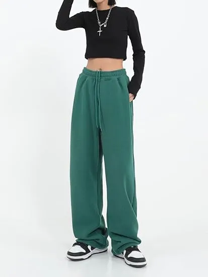 Calças de moletom largas femininas, casuais, soltas, para yoga, confortáveis, calças de lounge, joggers baggy, calças de moletom com bolsos