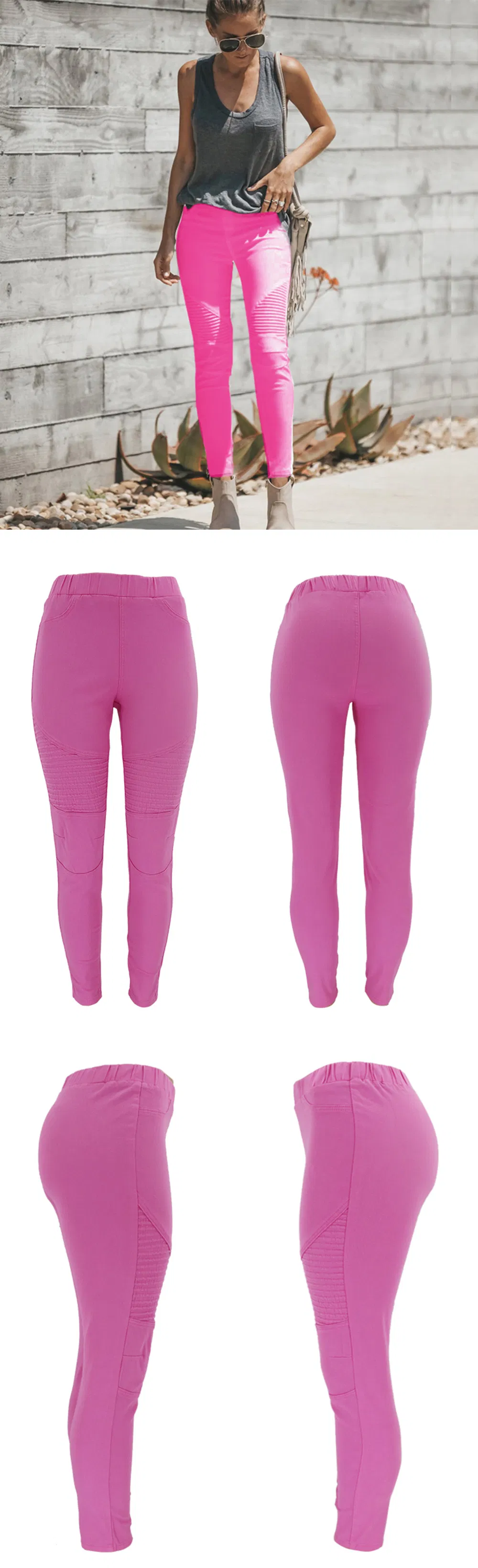 Calças Jeans Femininas de Cintura Alta no Atacado, Jeans Justos com Calças Plissadas
