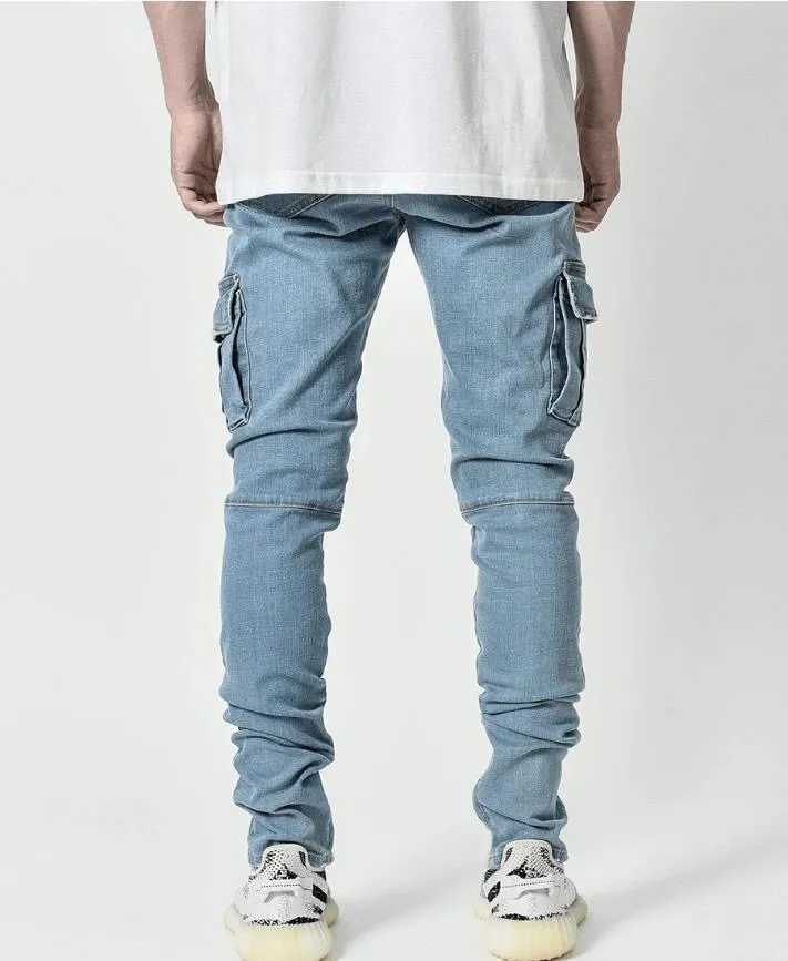 2024 Calças Jeans Estreitas com Zíper e Buraco no Joelho para Homens