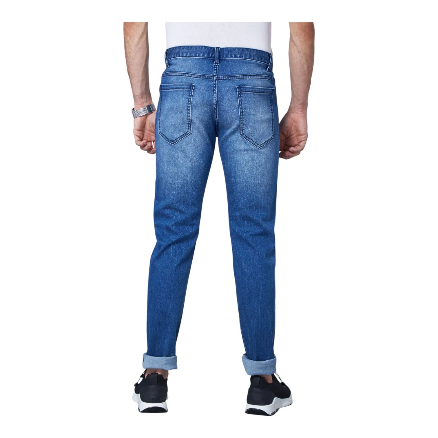 Jeans Clássicos de Perna Reta em Denim Lavado, Tailored para Eventos Casuais de Negócios, Traje de Escritório, Conforto de Fim de Semana e Moda Sofisticada para o Dia a Dia Masculino