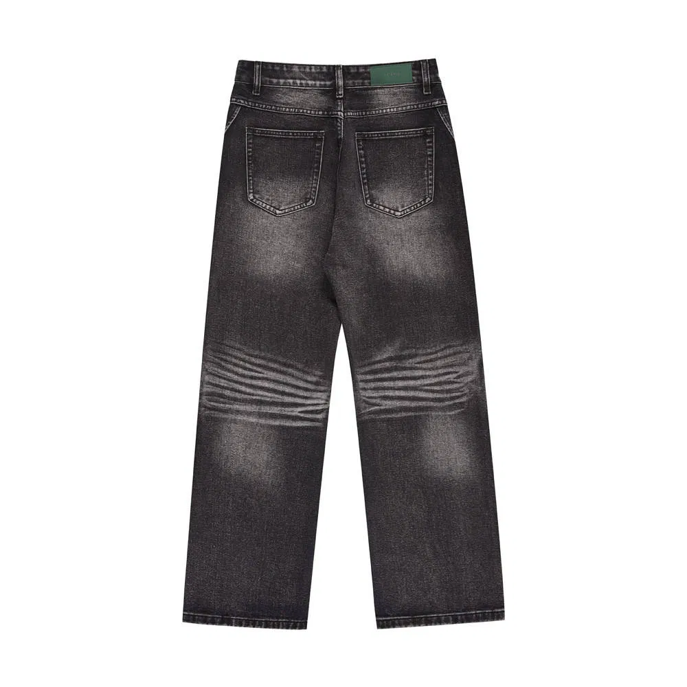 Calças de trabalho de alta qualidade com logo personalizado, lavagem ácida, moda de rua, corte reto e solto, jeans masculinos