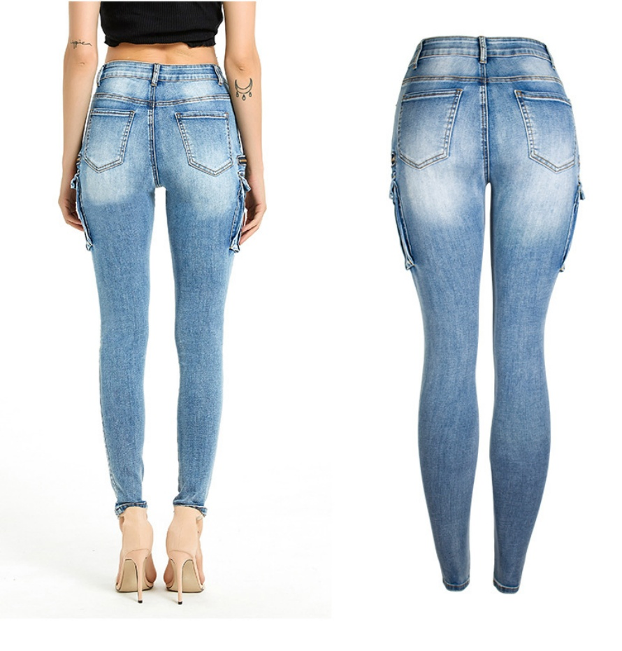 Calças Jeans Retas Duráveis com Barra Desfiada e Sem Elasticidade para Atividades ao Ar Livre