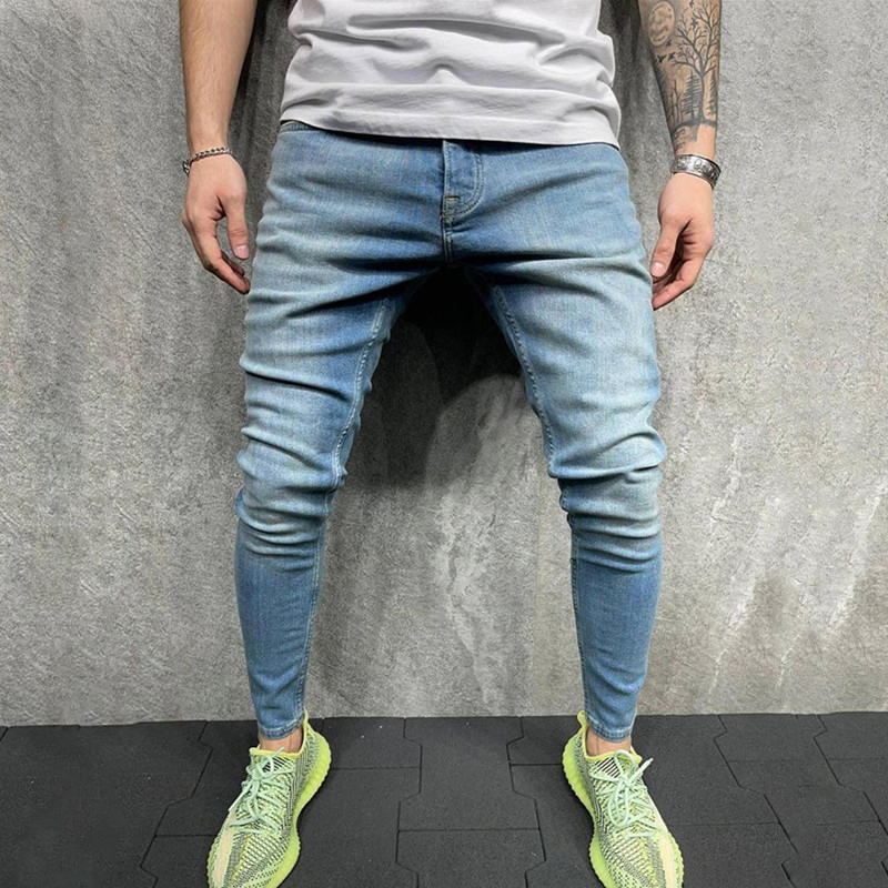 Calças skinny casuais de alta qualidade para homens, jeans de alta elasticidade, lavagem de negócios, jeans de denim para homens