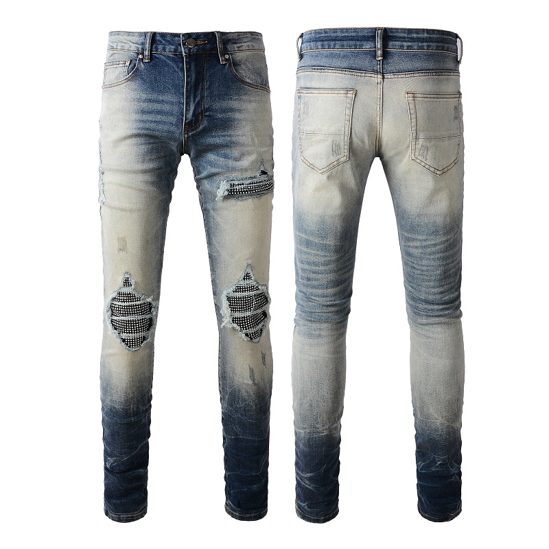 Calças Jeans Slim com Design Novo para Homens, Personalizadas com Logo da Fábrica, Jeans de Denim com Bordado e Efeito Desgastado
