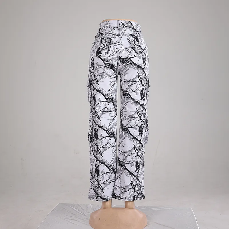 Calças jeans femininas de cintura alta, slim e retas, personalizadas, com estampa preta