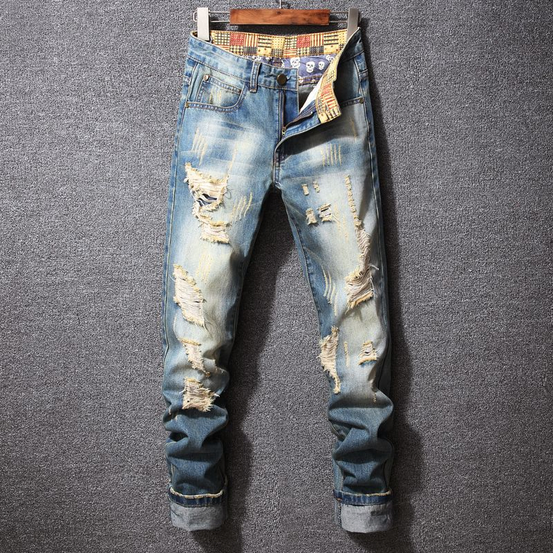 Calças Jeans Masculinas Desgastadas Pintadas Lavadas Rasgadas Vintage Baggy Moda Masculina Jeans de Denim