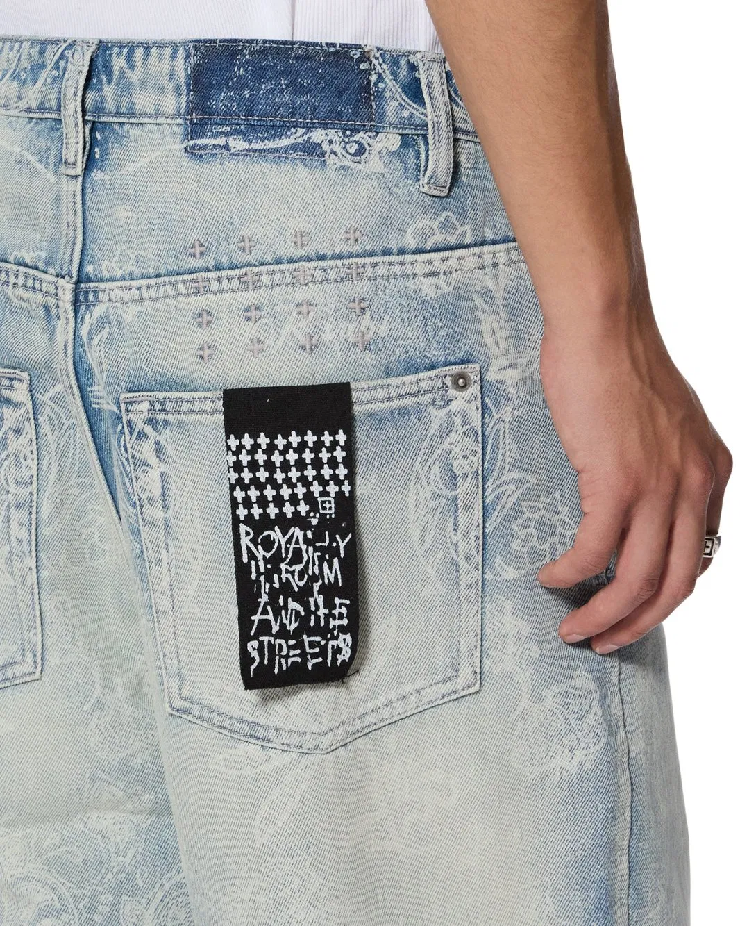 Fábrica de Roupas Jeans Lavados Personalizados para Homens Estilo Streetwear com Impressão em Todo o Corpo