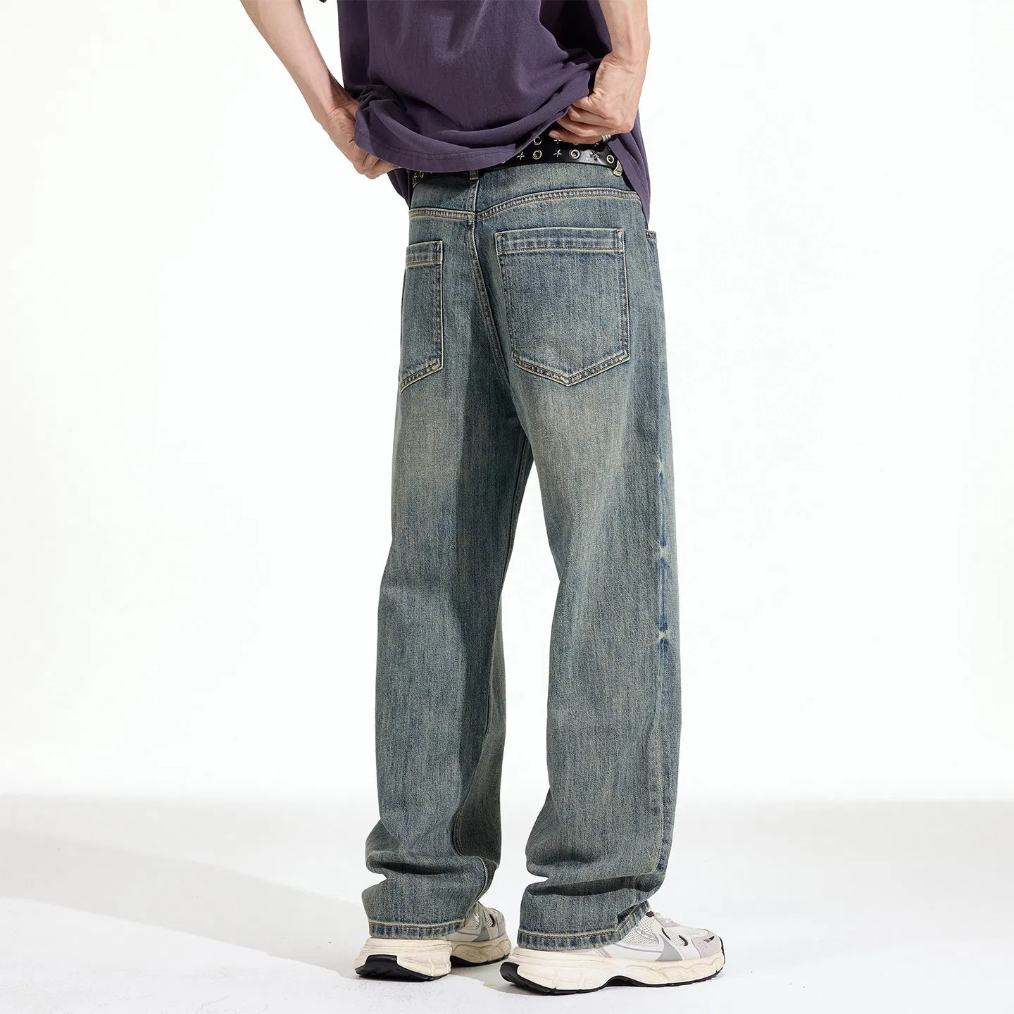 Fabricante de Calças Jeans Masculinas Calças Jeans Lavagem com Água Sanitária Detalhe de Desgaste Ajuste Relaxado B2b Fornecedor Fabricante