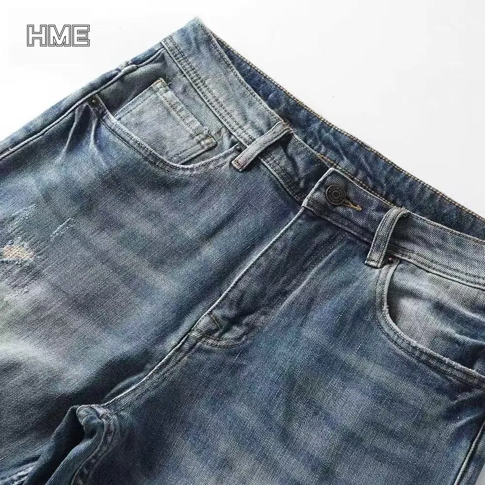 Jeans Slim Straight Leg Masculinos Desgastados para Estilo Casual