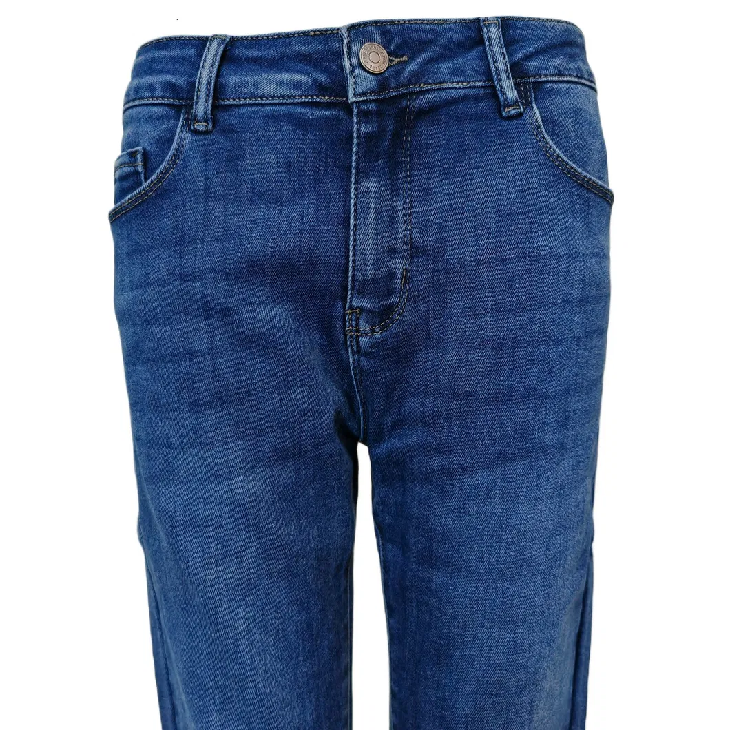 Calças Jeans Skinny Femininas Azul Escuro Clássicas de Cintura Alta Ajustadas em Denim