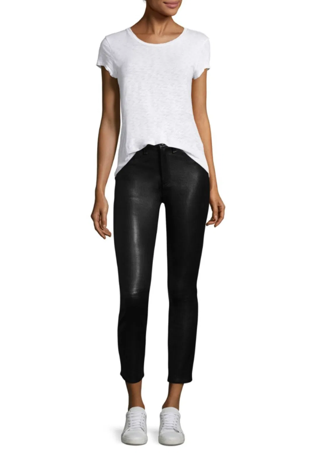 Calças de couro femininas personalizadas OEM de fábrica, moda, calças skinny pretas de PU