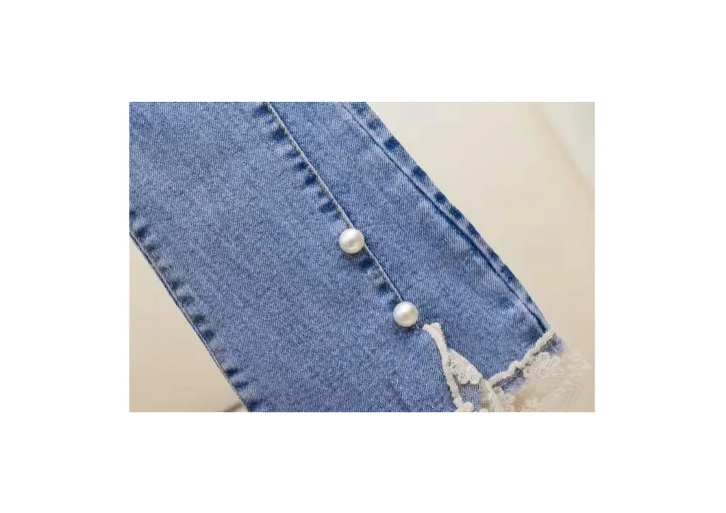 Calças de Jeans Casuais de Alta Qualidade para Meninas - Calças de Denim com Renda Largadas para Crianças