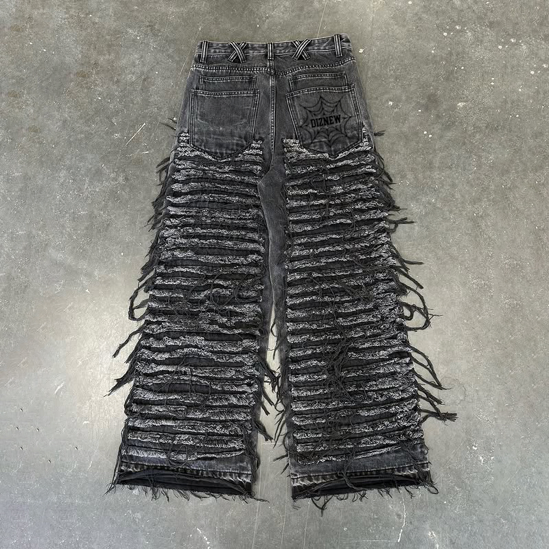 Calças jeans retas desgastadas pretas personalizadas para homens com baixa quantidade mínima de pedido