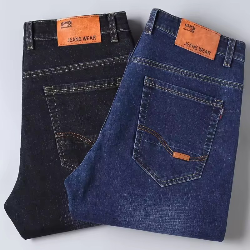 Calça Jeans Casual Slim-Fit Masculina Minimalista de Cor Sólida