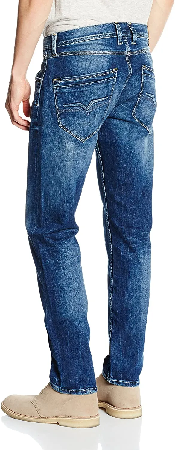 Atacado Novo Design Cintura Alta Ajuste Slim Jeans Masculinos Tapered