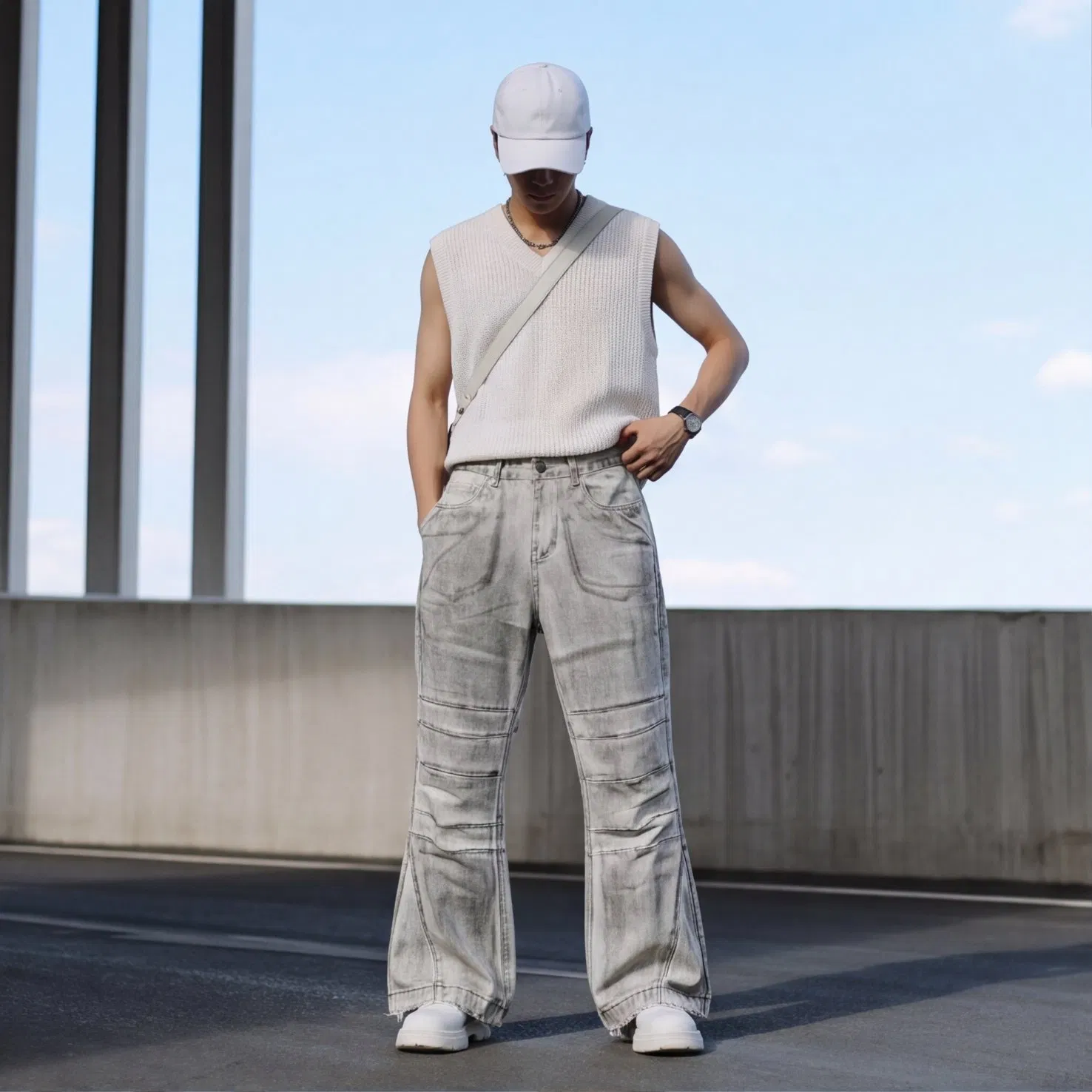 Calças de Denim Casuais Slim Estilo de Rua para Homens com Estampa em Atacado